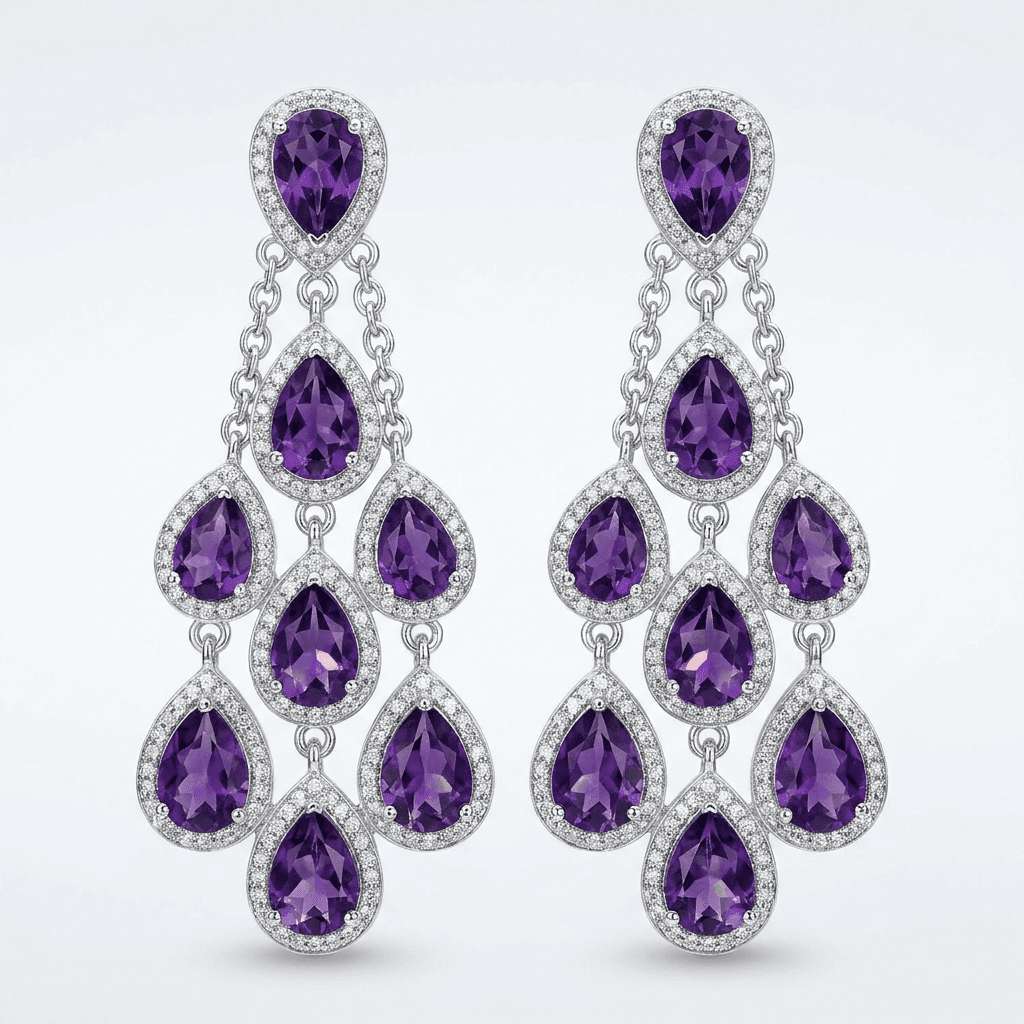 Celestial Cascade Earrings — Amethyst Edition by IVÊLO. Handcrafted Sterling Silver · Amethyst. Serenity, luxury, spirituality.