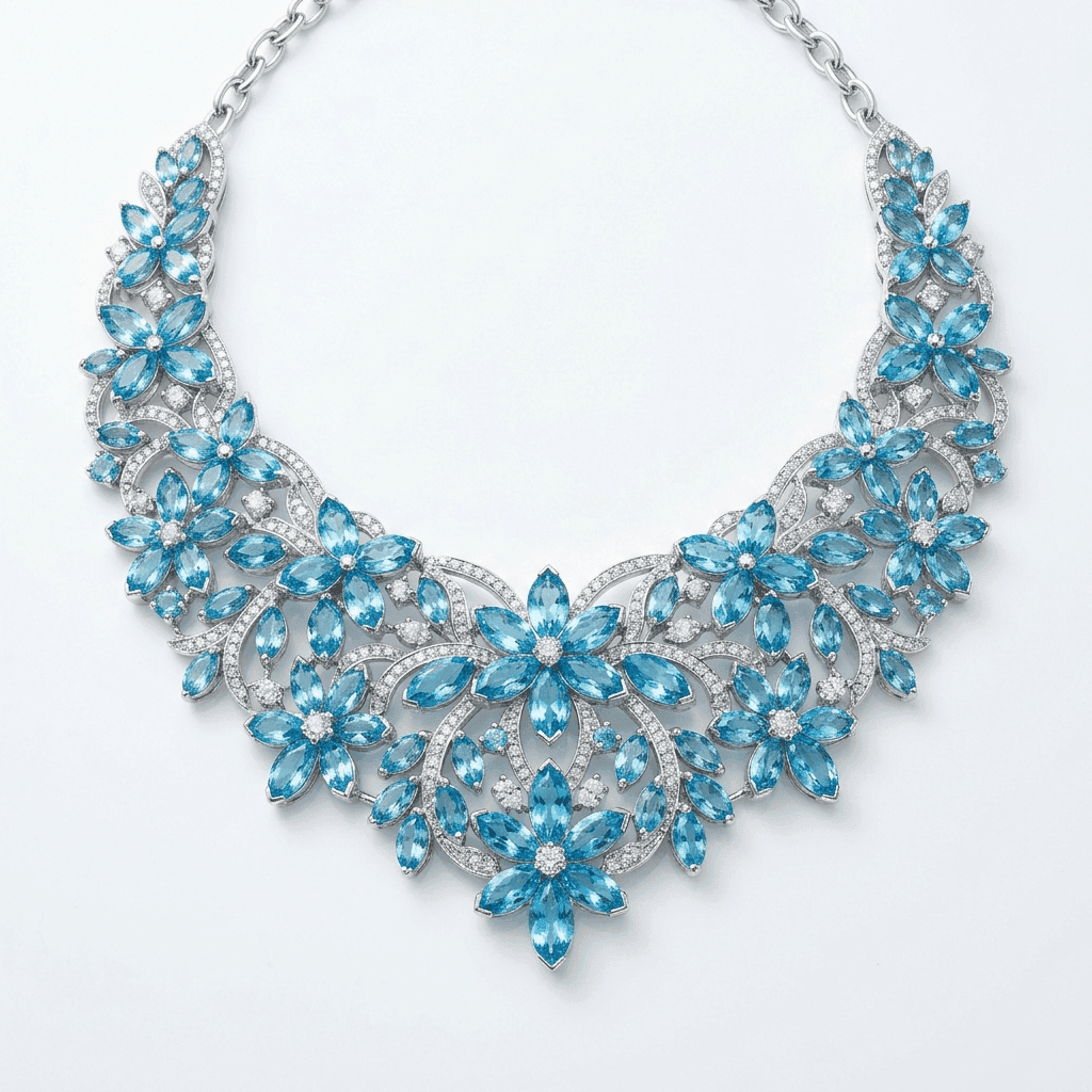 Celestial Bib Necklace, Aquamarine Edition