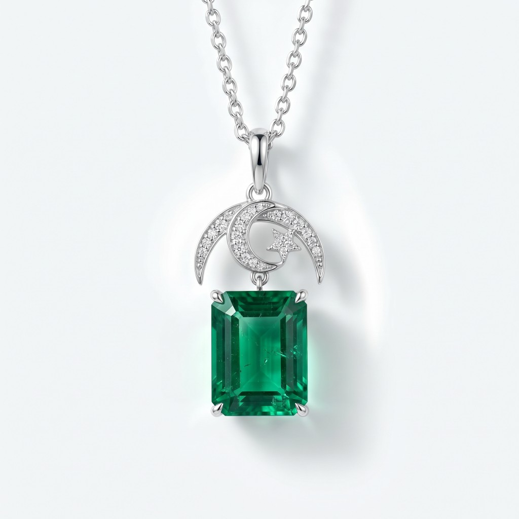 Celestial Drop Pendant — Emerald Edition by IVÊLO. Handcrafted Sterling Silver · Emerald. Renewal, hope, natural beauty.